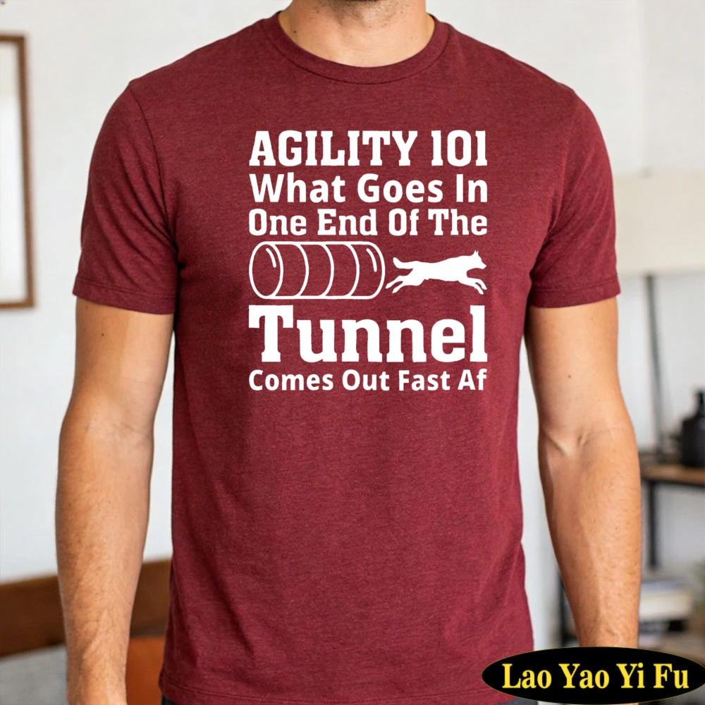 Large Contrast Slogan Print T-Shirt Agility 101 Funny Canine Sport Quote Men Cotton Crew Summer Canine Sports Weekend Outfit