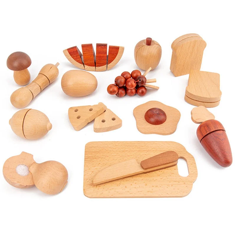A03I-Natuurlijk houten groente- en fruitkoken, gesimuleerde kleur, kleuterkeukenbewustzijn, kindercadeau