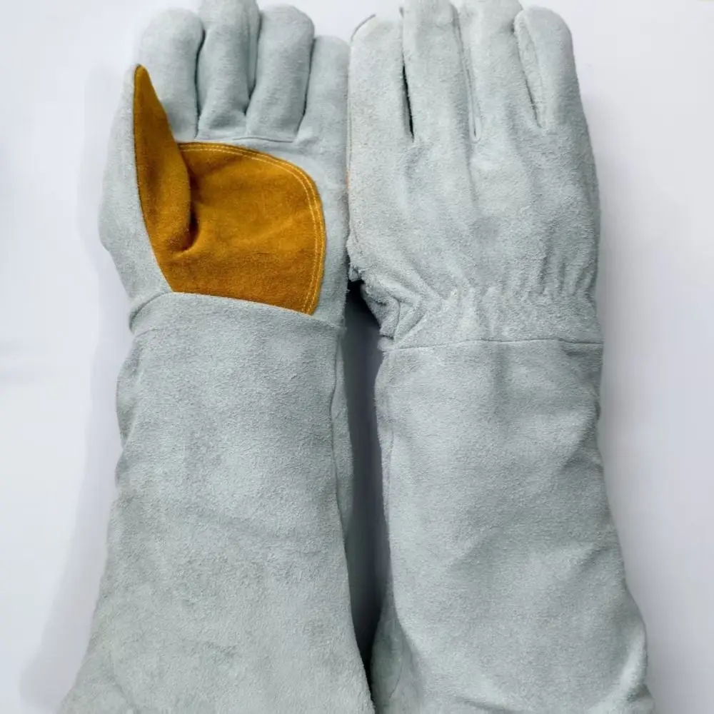 Soft Leather Heat Resistant Gloves Durable Thick Cowhide Welding Gloves Long Sleeve Stretchable Wrist Leather Gloves