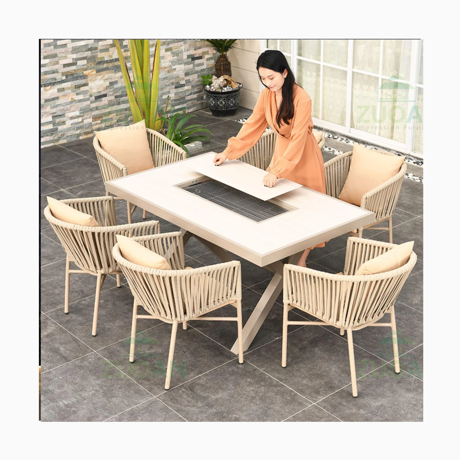 

Outdoor Restaurant Multifunctional Barbecue Table High Quality Aluminum Dining Table Electric Grills Charcoal Grills Table