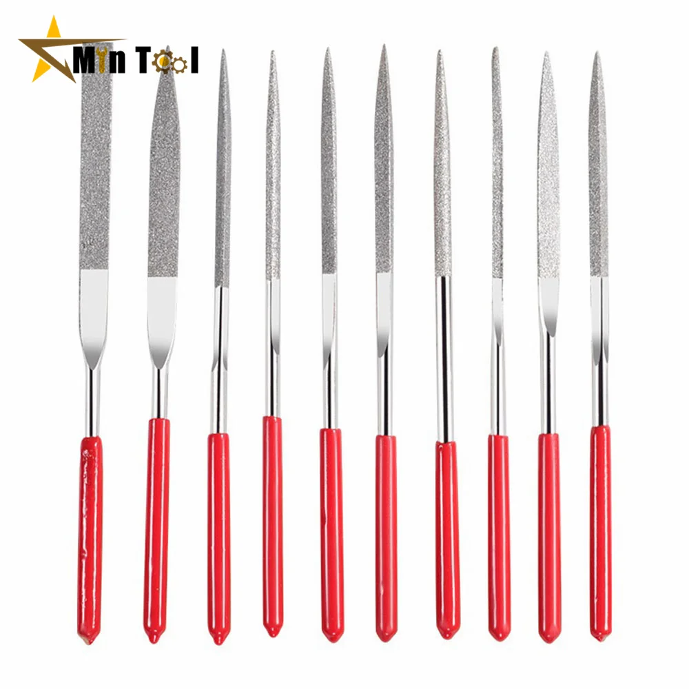 140mm 10pcs Diamond Files for Metal Jewelery Stone Polishing Wood Carving Craft Double-cut Plating Needle File Set Hand Tools