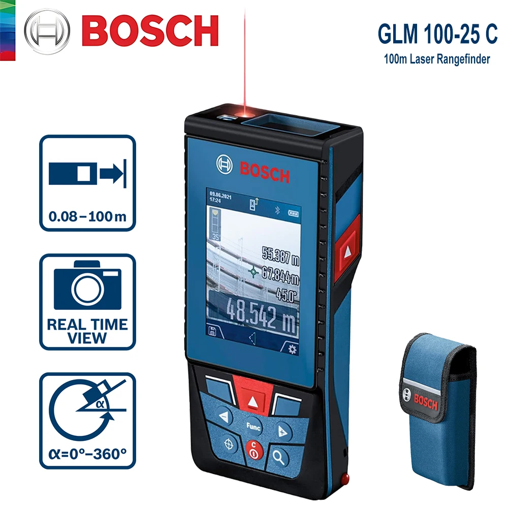 Bosch GLM 100-25 C Laser Rangefinder 100M Distance Meter Integrated 5MP Camera Hight Precise Red Laser Range Finder Measure tool