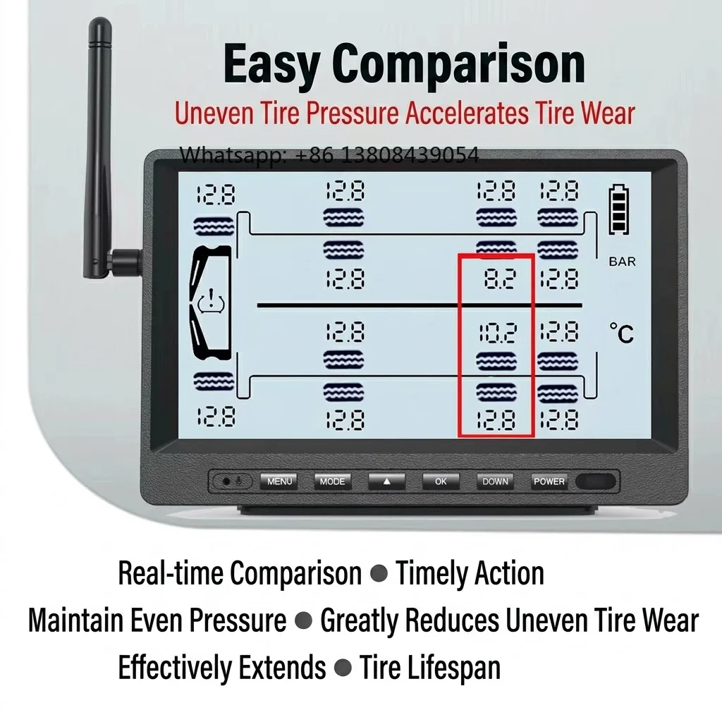 Digital Wireless 433.92MHz TPMS Tire Pressure Monitoring System with External Sensor for Trucks 12-30V