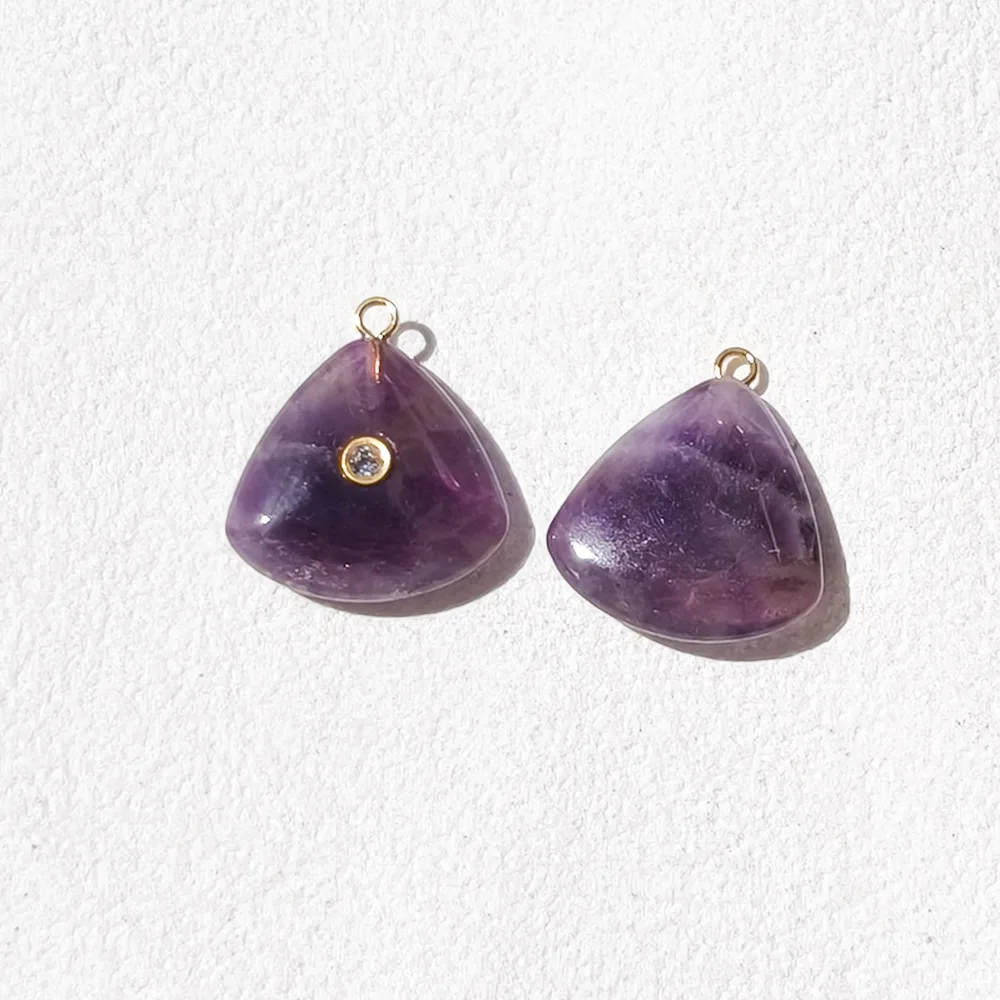 6pcs Handmade Triangle Stone Pendant Amethyst Tiger Eye Amazonite with Round CZ Paved Boho Jewelry Gift for Women