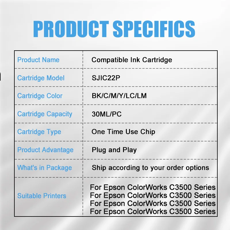 Cartuccia d'inchiostro compatibile SJIC22P Europa con inchiostro pigmentato chip per stampanti Epson ColorWorks serie C3500 30ML inchiostro Plug And Play