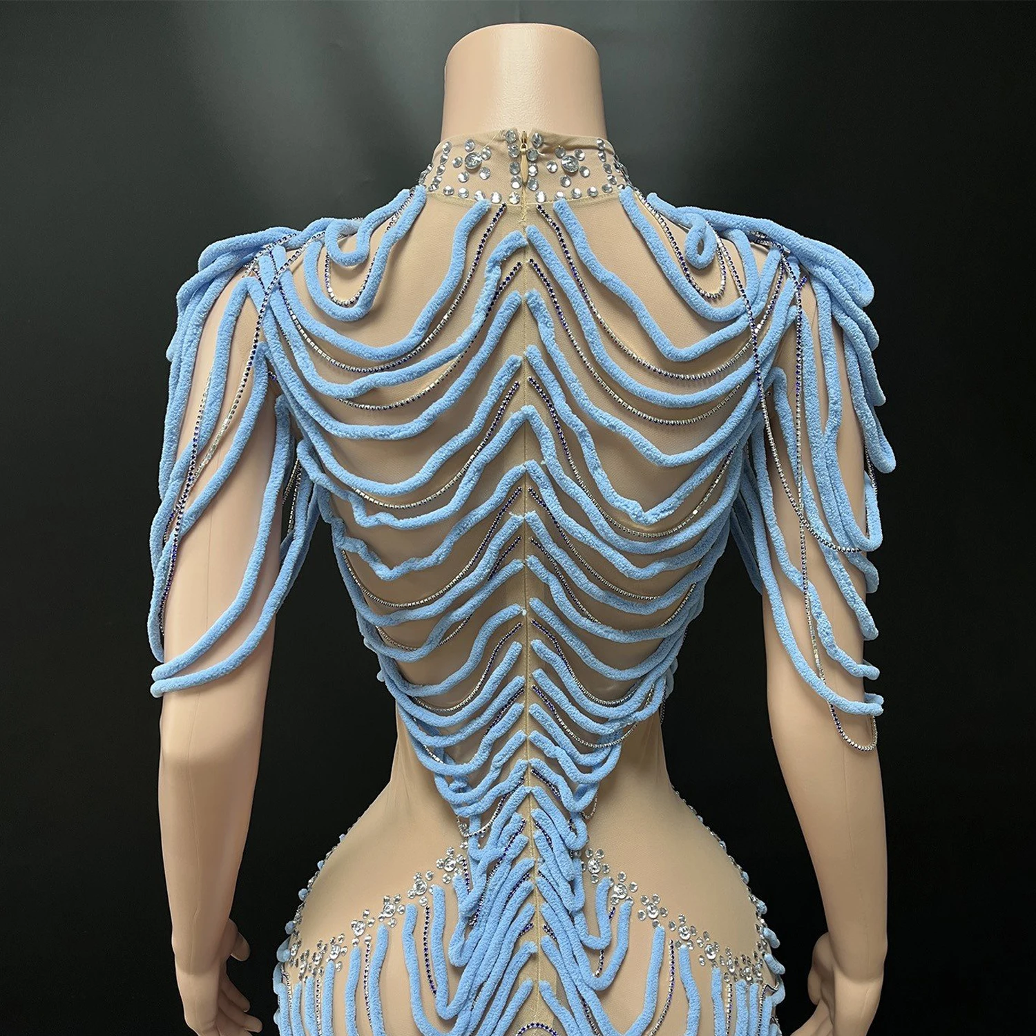 2025 peluche fil maille Perspective robe discothèque Bar Dj Performance scène Costumes chanteur Gogo danseurs vêtements porter DN21078