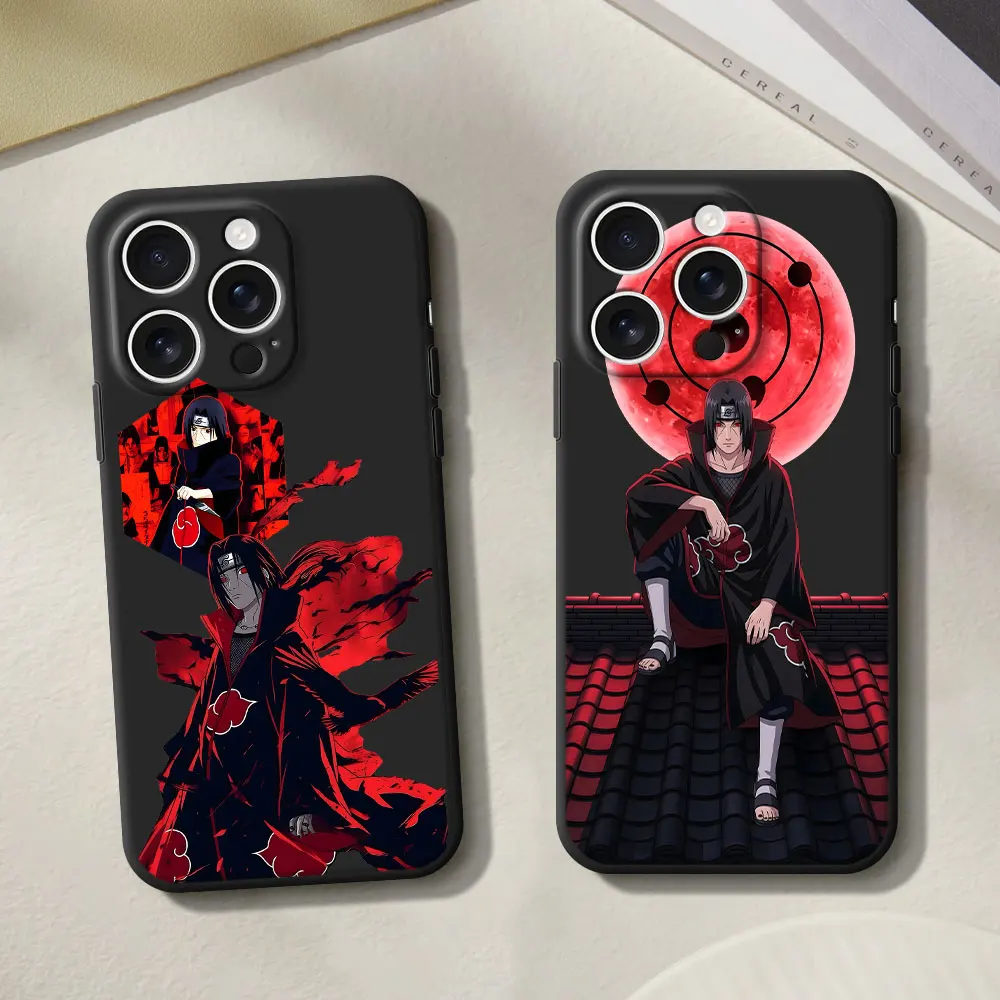 Uchiha Itachi Naruto Anime Case for iPhone 16 17 11 15 16e 14 12 Mini 13 Pro Max X XR XS 7 8 6 6s Plus 5s غطاء هاتف أسود من البولي يوريثان