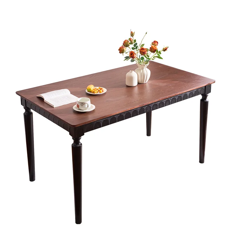 

French antique solid wood dining table American retro dining table and chair combination rectangular small apartment light lux