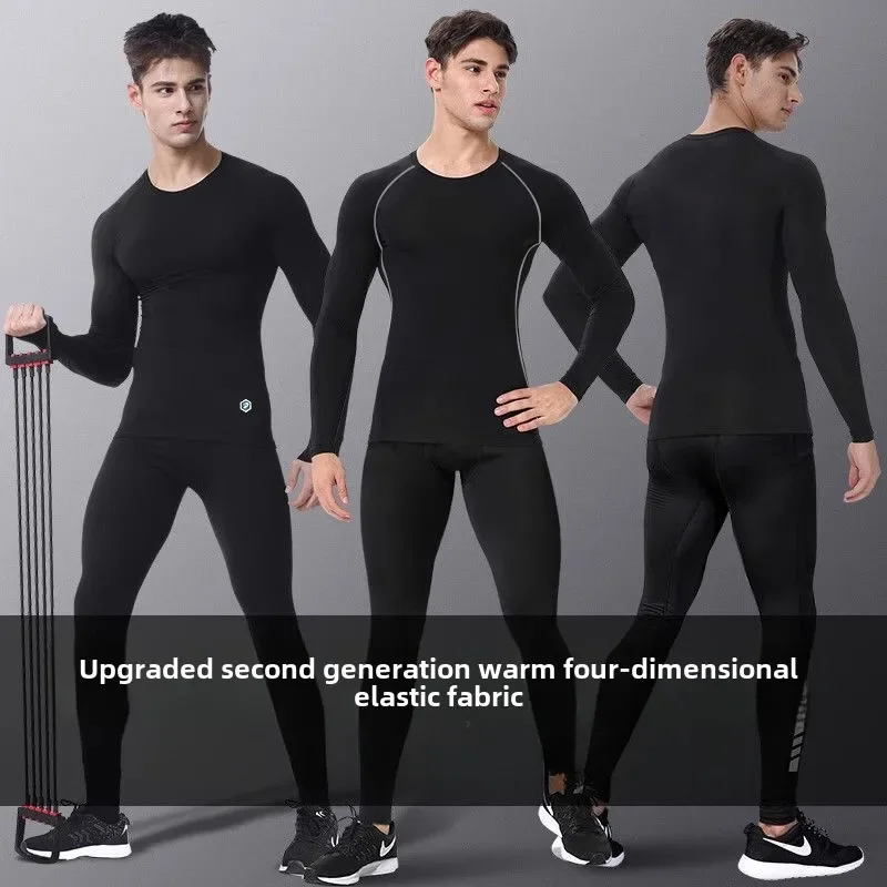 Men Underwear 2pcs tracksuit Set Winter Warm Plush Thermal Undershirts Compression Tights Fitness Sports Mens Sweatsuits Set