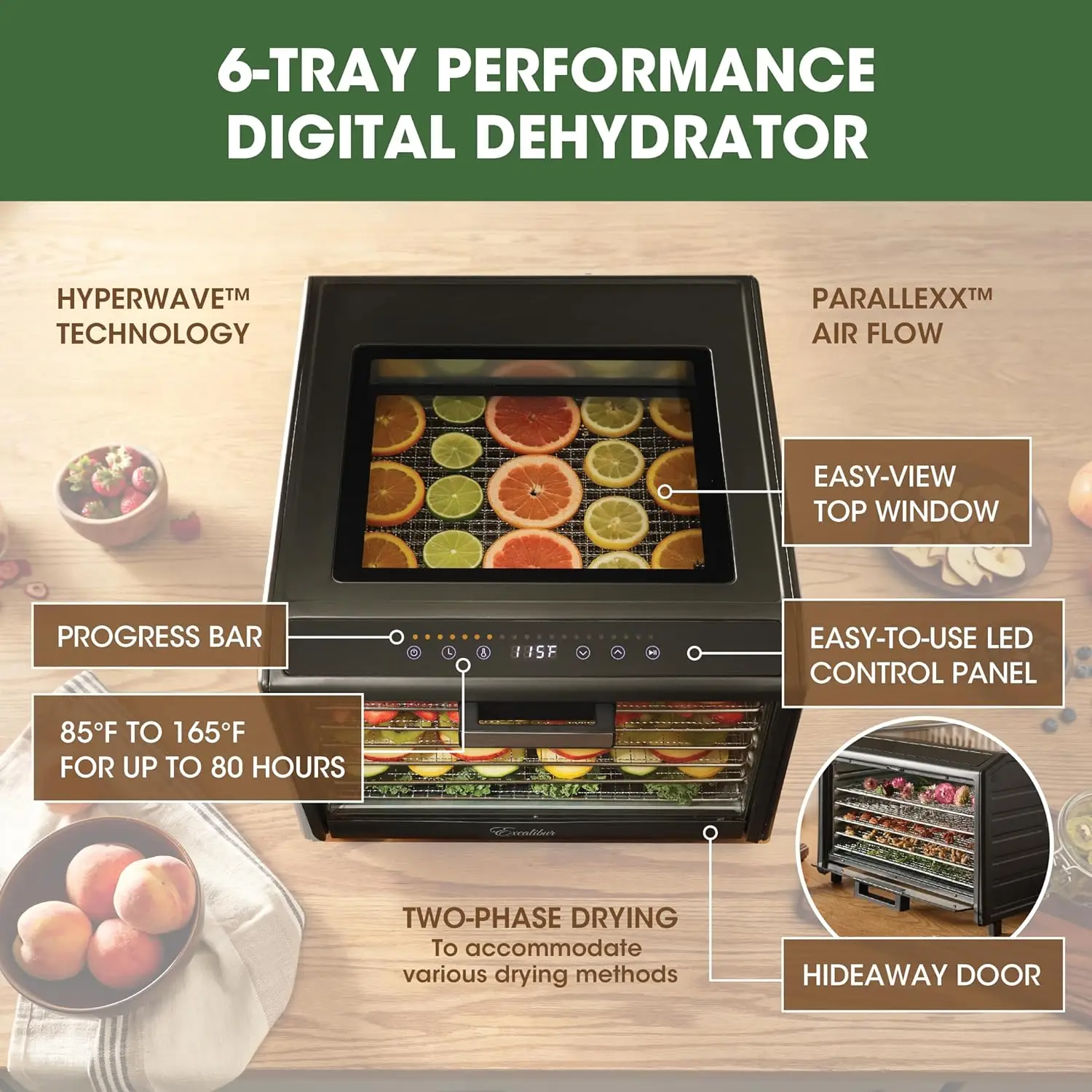 Electric Dehydrator Performance Series 6-Tray with Adjustable Temperature Control Includes Stainless Steel Drying