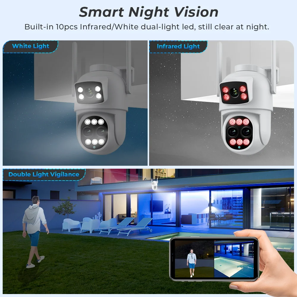 9MP Three lens PTZ Wifi Surveillance Camera Outdoor 8X Digital Zoom AI Auto Tracking Humanoid Detection 6MP CCTV Security Camera