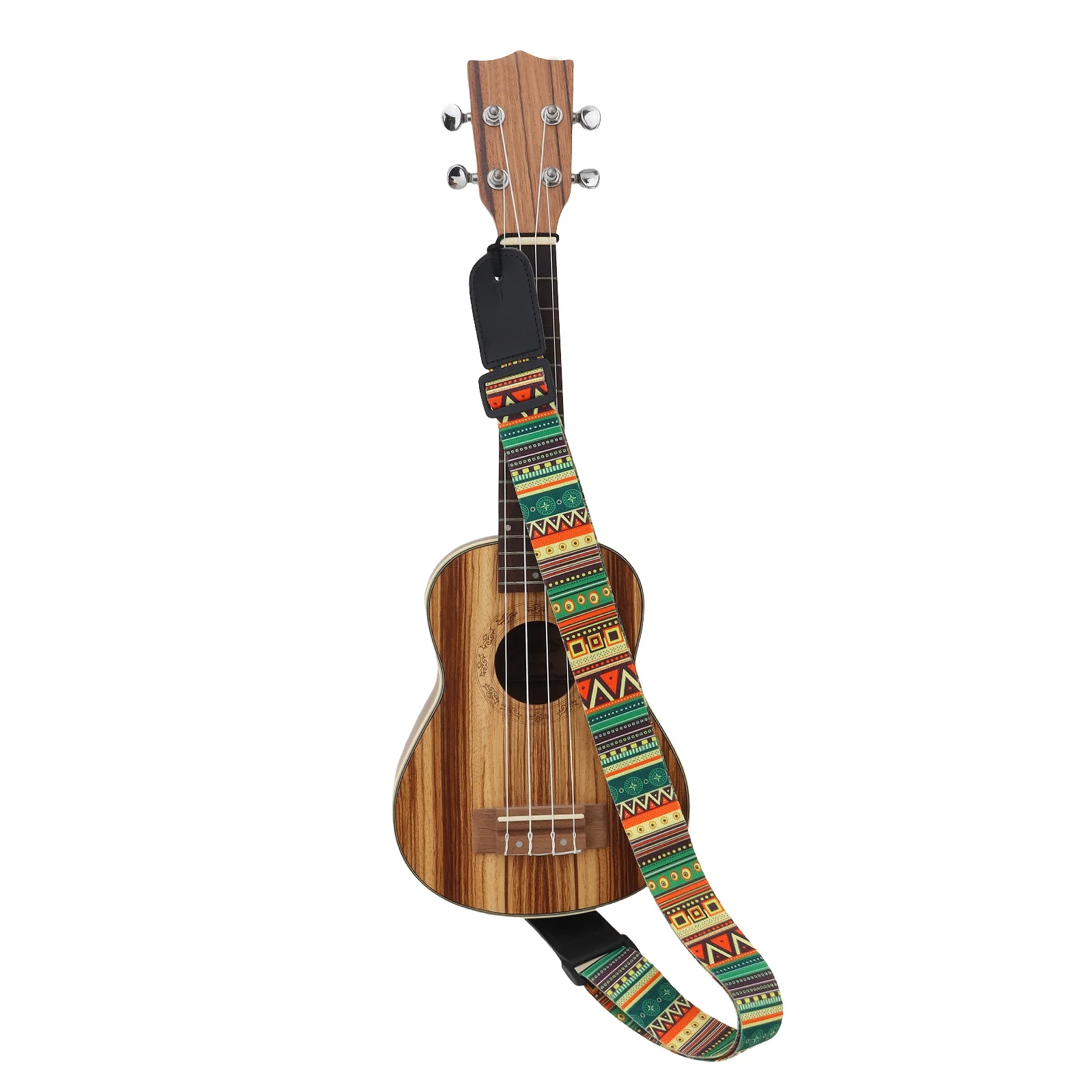 Ukulele Strap Adjustable Printing National Style Ukulele Strap with Soft PU Leather Head