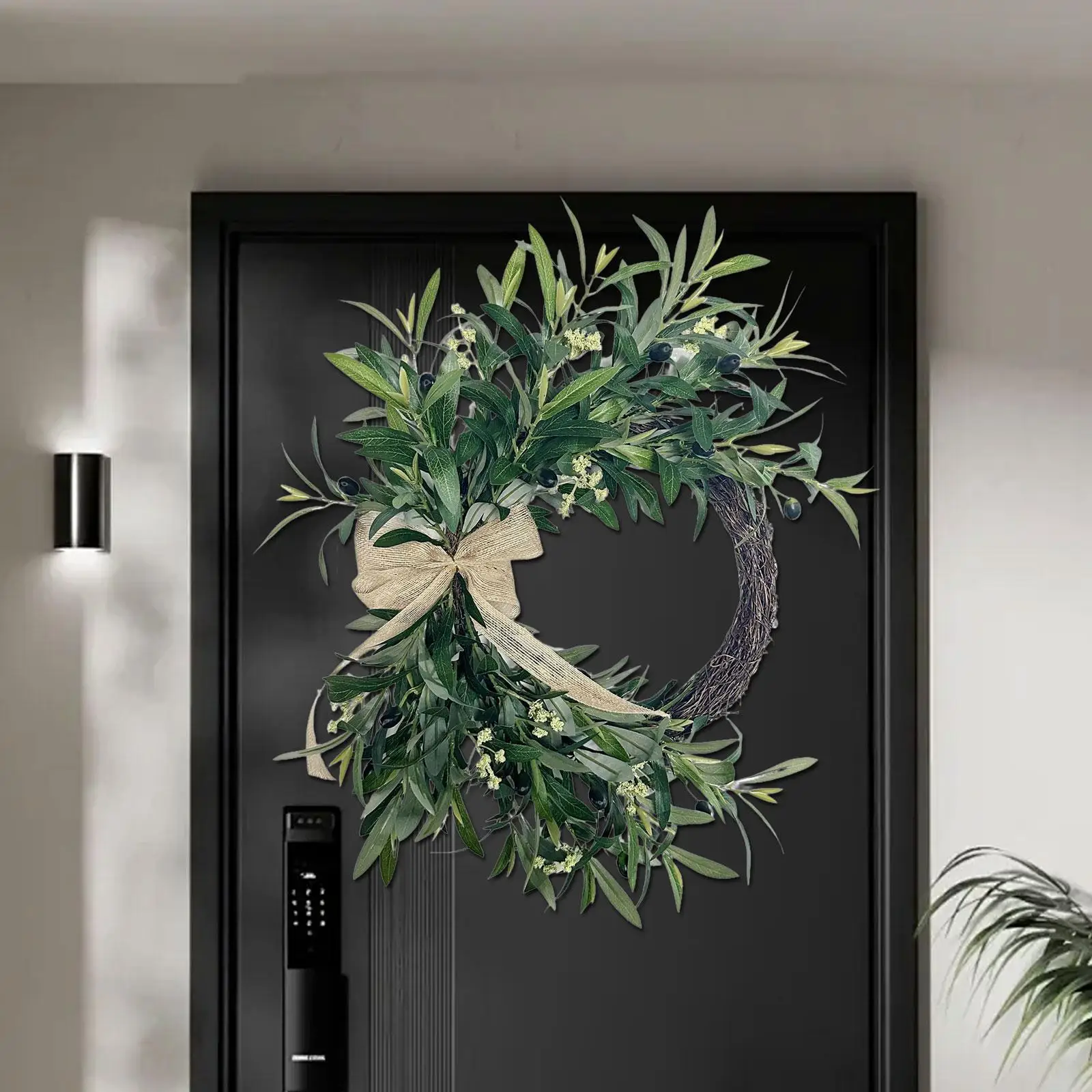 

Artificial Olive Wreath Artificial Hanging Garland Ornament Rustic Versatile 20 inch Realistic for Wall Valentine's Day Decor