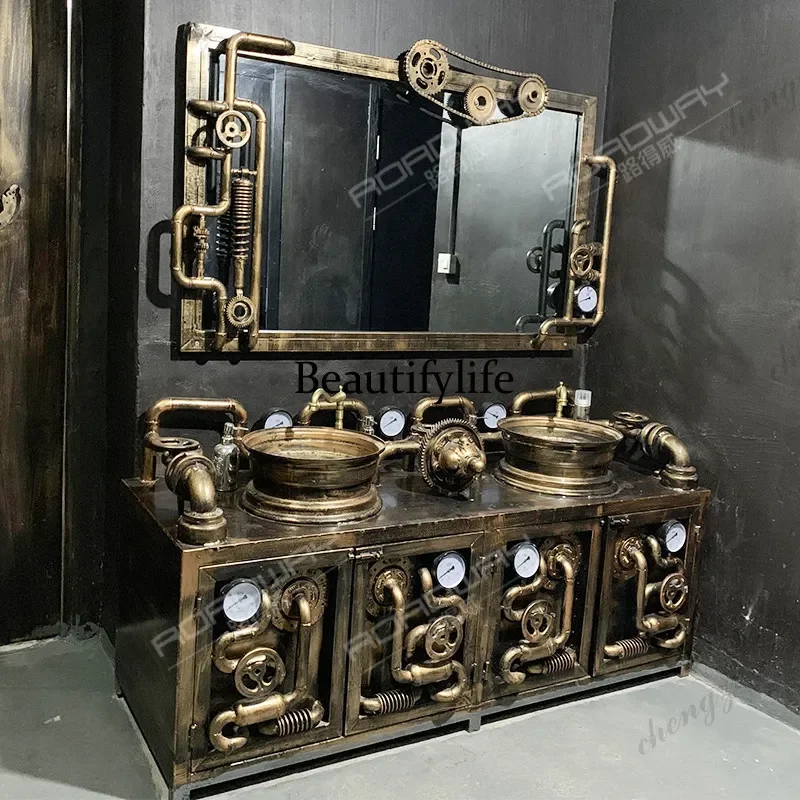 B567 Metal wrought iron retro industrial style, floor-to-ceiling wash basin restaurant bar bathroom