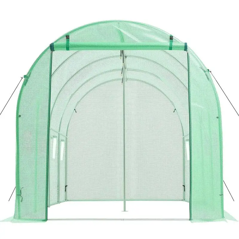 Walk-in Tunnel Greenhouse, 15 x 7 x 7 ft Hoop House Greenhouse Tunnel with Watering System, Plant Hot House with Steel Frame, PE Cover, Roll-Up Zipper Door and 8 Windows for Outdoors, Green