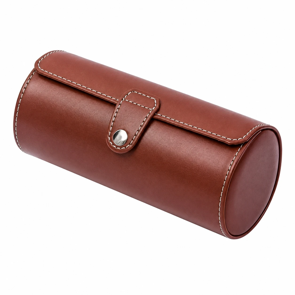 PU Leather Watch Box for Home Storage Men's 3 Slot Cylindrical Wristwatch Case Magnetic Flip Lid Flocked Interior Gift