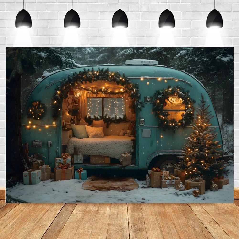 ฤดูหนาวหิมะป่ารถบัสฉากหลัง Snowy Pine ต้นไม้หิมะแผนที่เด็กทารกถ่ายภาพพื้นหลังตกแต่ง Photostudio Props