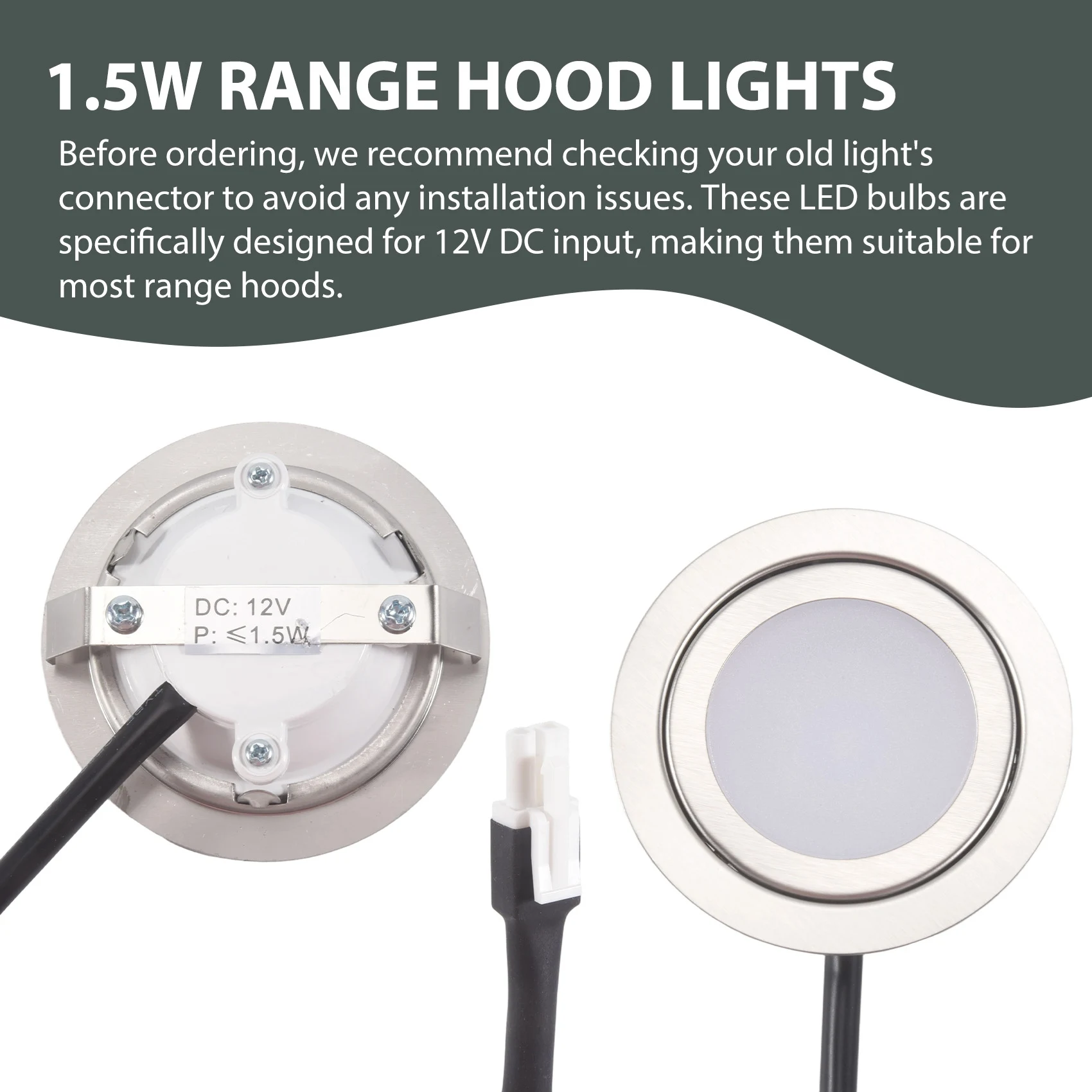 12V DC 1.5W Range Hood Lights With EL Socket Male, 2Pack Hole Closet Stove LED Light Recessed, Kitchen Light Bulb-AC17