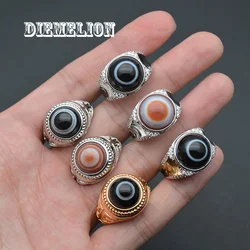 Natural Agate Turkish Evil Eye Rings DZI Banded Black/Red Agate Ring for Men Women Resizable Fashion Jewelry Gift