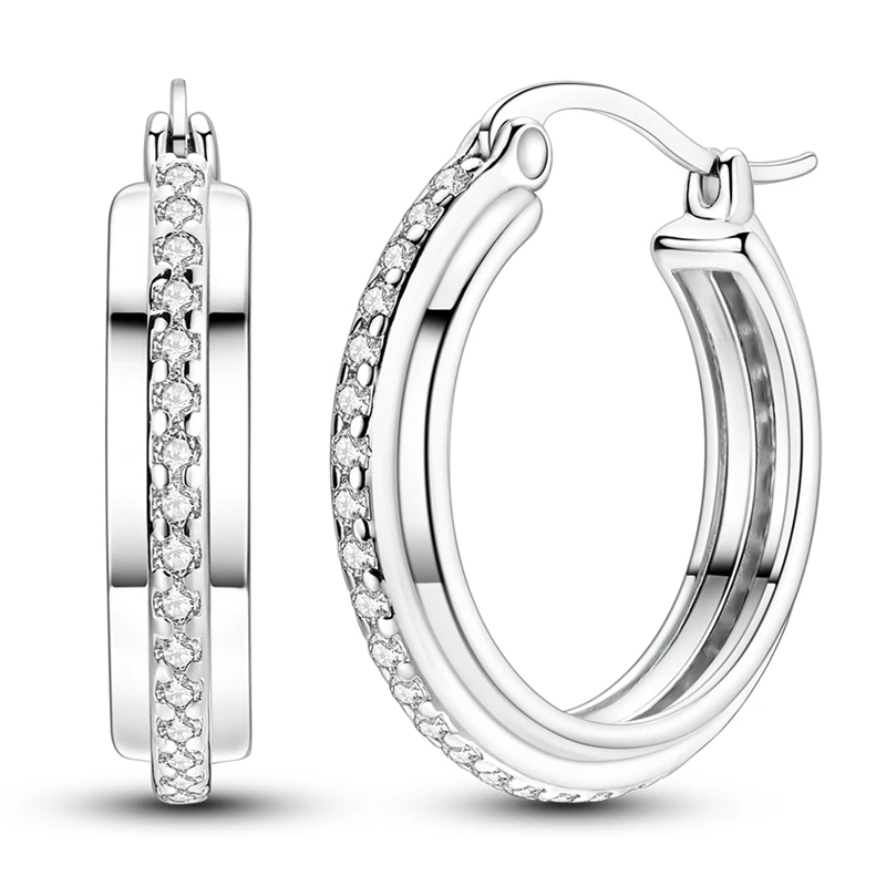 925 Sterling Silver Earrings Women Sparkling Layered Stone Round Hoop Earring For Anniversary Wedding Jewelry Gifts
