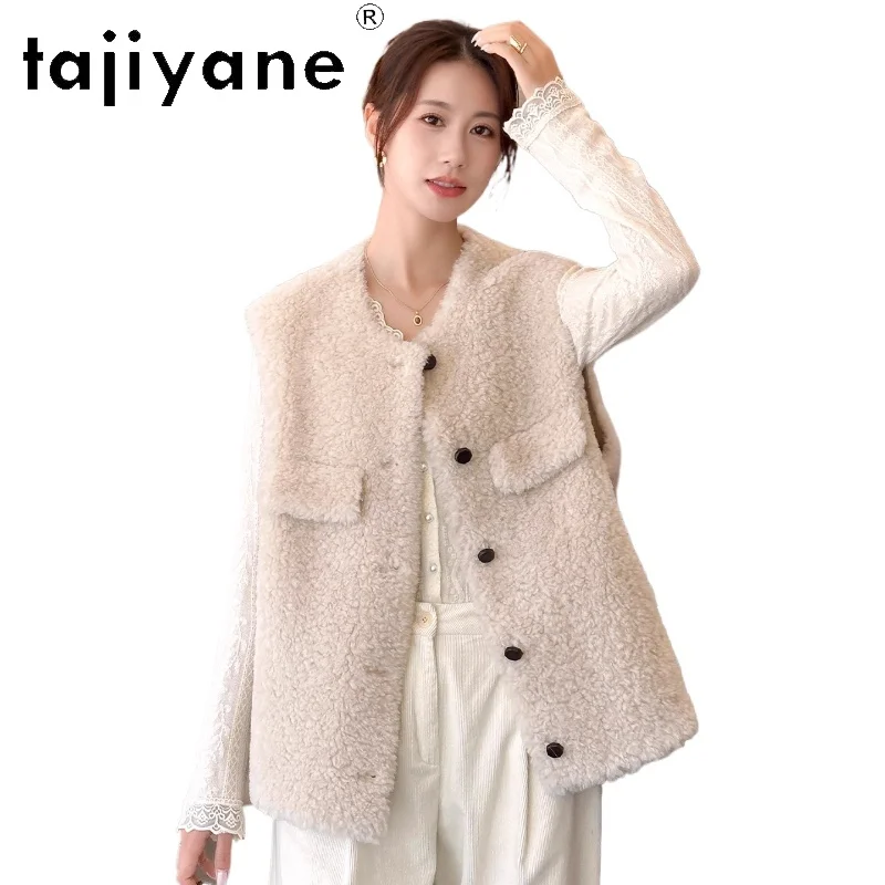 

TAJIYANE 100% Natural Wool Vest Woman Sleeveless Sheep Shearing Jacket Casual Real Fur Coats Winter Women Clothes 2025 fourrure