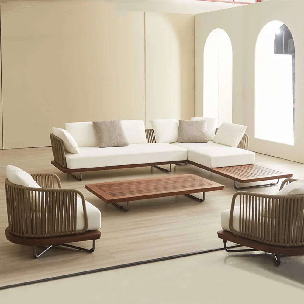 Modern Outdoor Sofa Rattan Lounge Chair, Suitable For Villa Garden Sun Room Or Courtyard Teak Furniture, Suitable For Outdoor Le