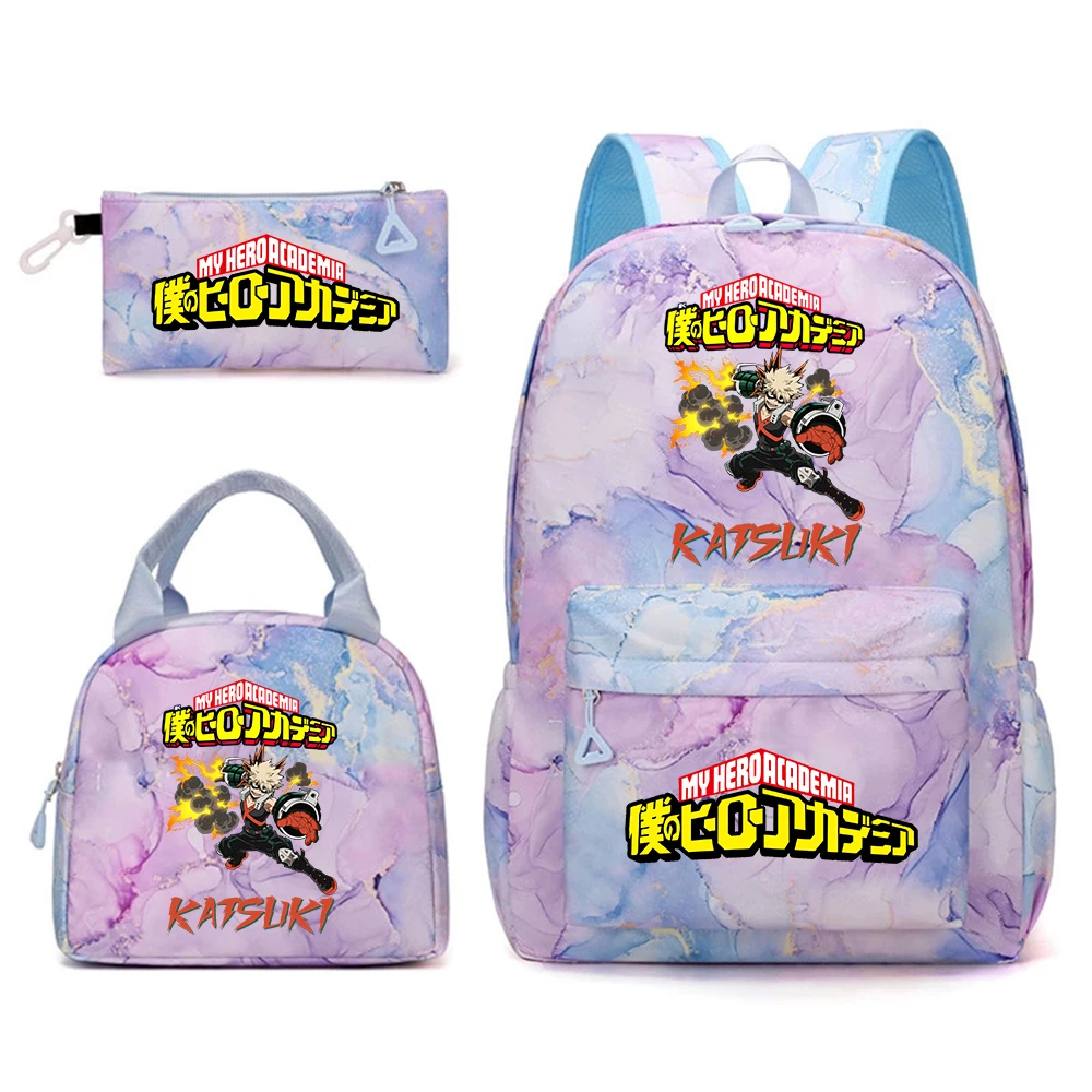 My Hero Academia 3 in 1 Kids School Backpack Set Lunch Bag Pencil Pouch Anime Print Student Bookbag for Girls