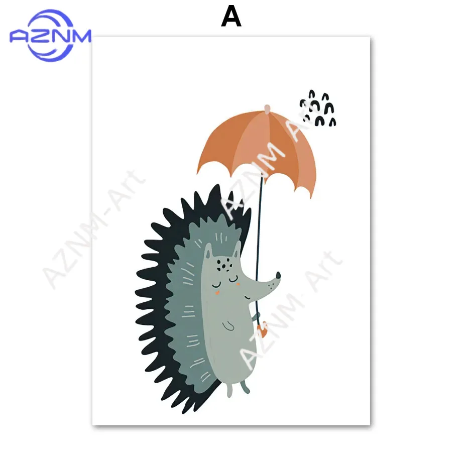 Nordic Watercolor Canvas Painting Cartoon Animals Fox Rainbow Weather 1Pc/3Pcs Set for Children's Bedroom Fresh Art Decor