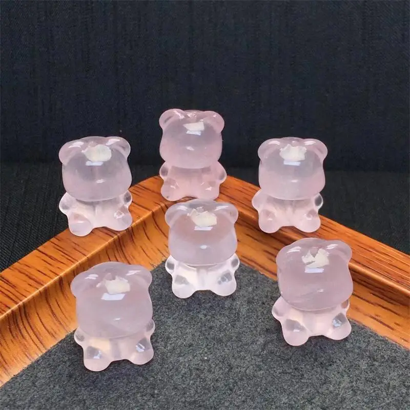 5pcs Natural Rose Quartz Cartoon Bear Carving Fashion Shape Pendant For Making DIY Home Decoration Gift 13X17MM