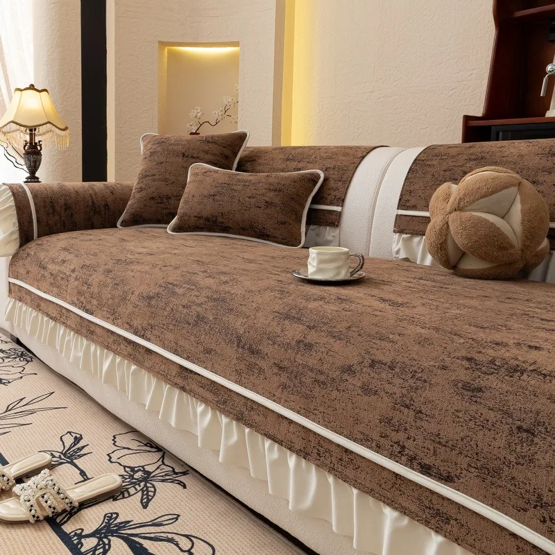 Sarung Sofa Chenille Mewah Ringan Universal Anti-Selip Handuk Sofa Housse Canape Alas Pelindung Sofa untuk Dekorasi Ruang Tamu