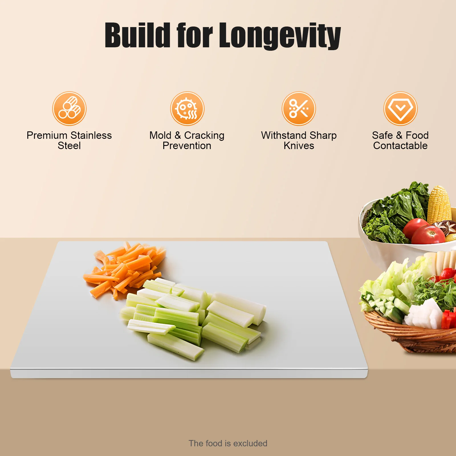 Tabla rodante para cortar y masa de acero inoxidable, 60x50cm, protector de encimera con respaldo frontal