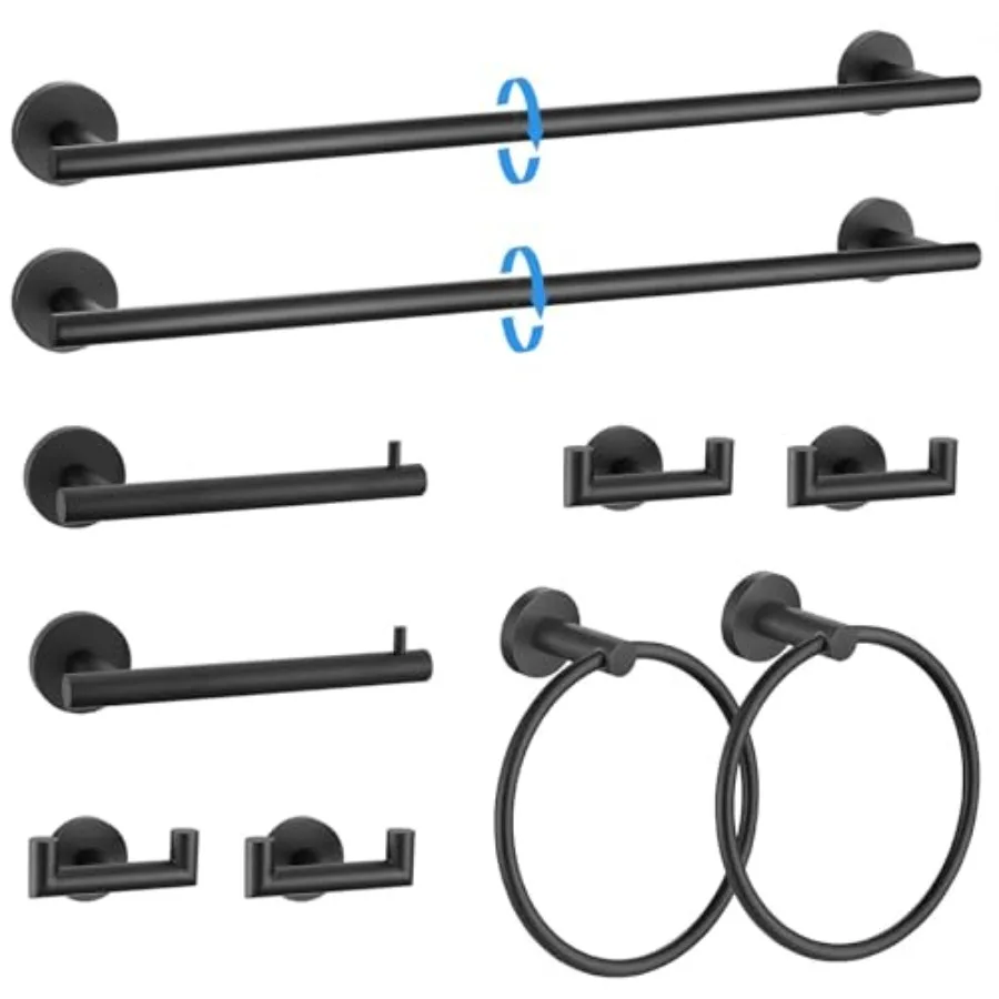 

10 Pieces Matte Black Towel Bar Set Bathroom Hardware Accessories Set Upgraded Towel Hooks Towel Holder Set for Bathroom Stainl