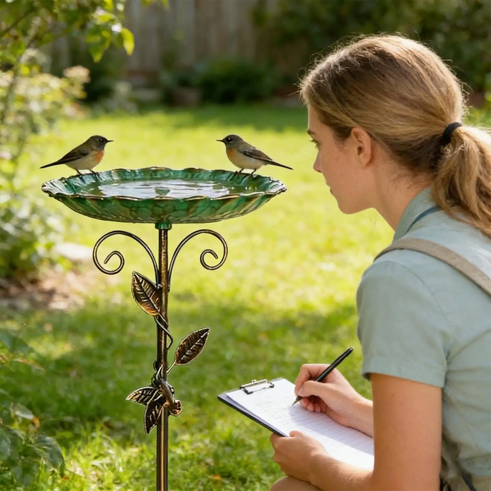 Bird bath installed in a garden lawn