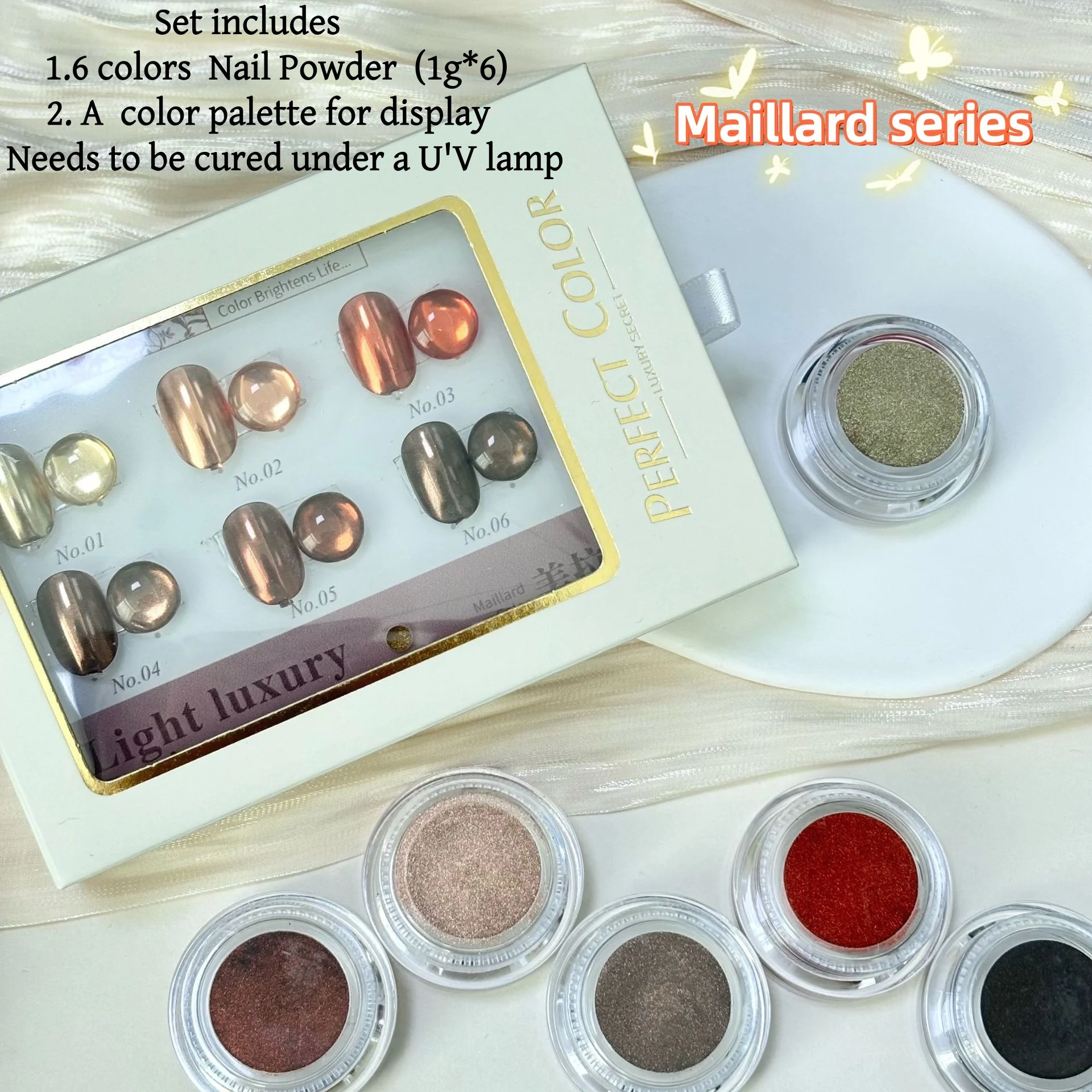Nail Art Powder Set, 6 Colors, Color Palette, High-End Manicure Kit, Personal Use, Fall Winter, Professional Style
