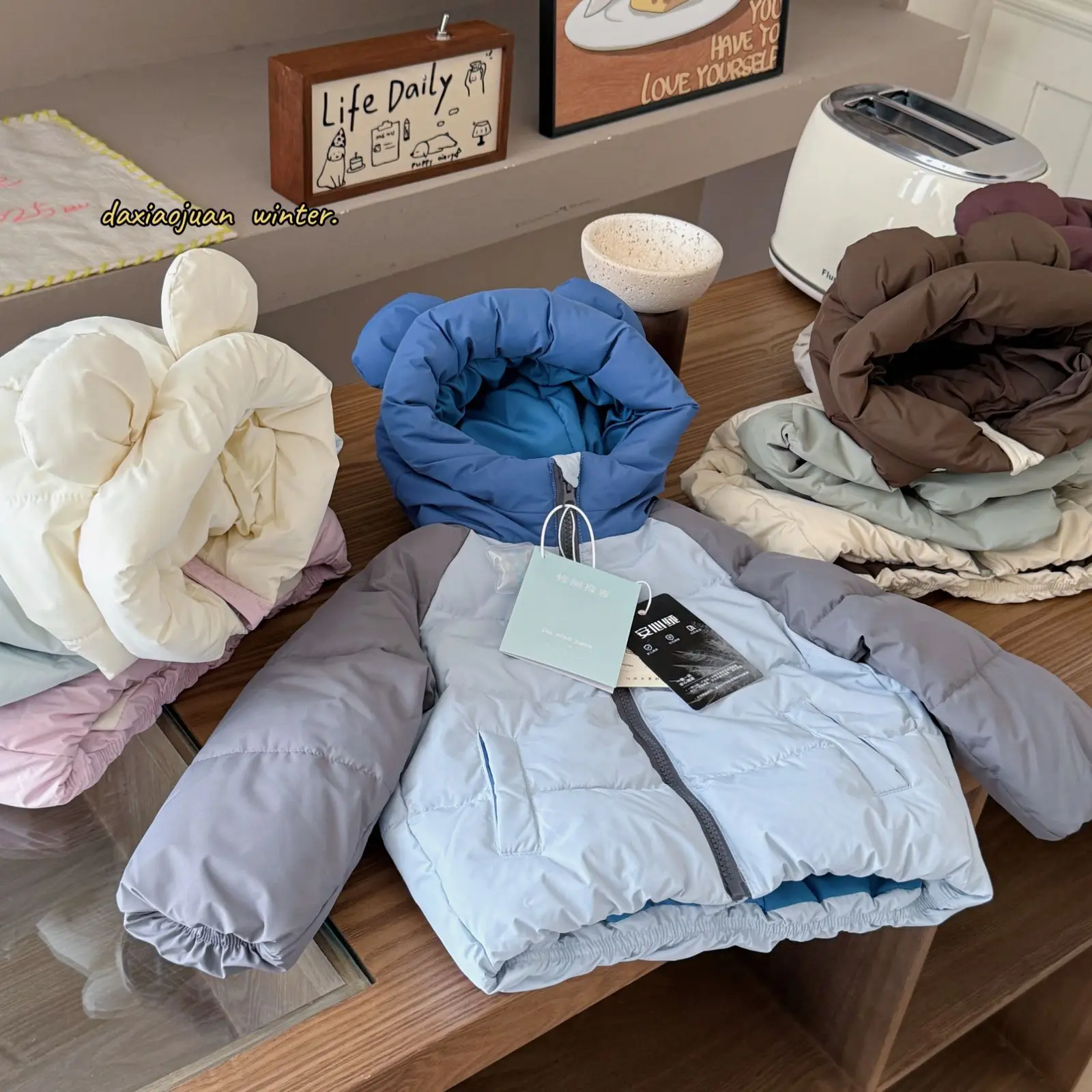 

Children's down jacket 25 winter boys and girls warm splicing hooded national standard 90 white duck down jacket 90-140cm