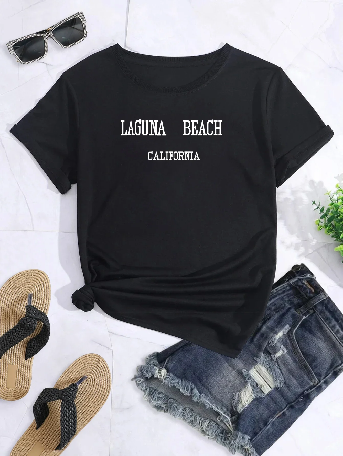 Fashion Summer T Shirts 'Laguna beach clifornia' Tee Tops, Print Crew Neck T-shirt,Women's Casual Loose Short Sleeve