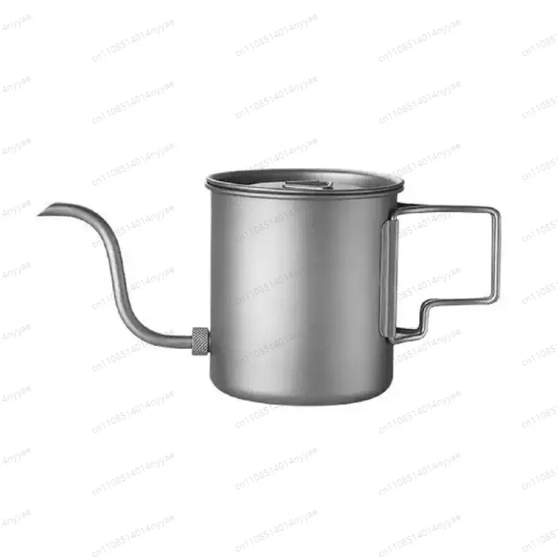 420ml Titanium Pour Over Coffee Kettle Gooseneck Spout Camping Coffee Pot with Folding Handle Lid for Picnic Backpacking Hiking