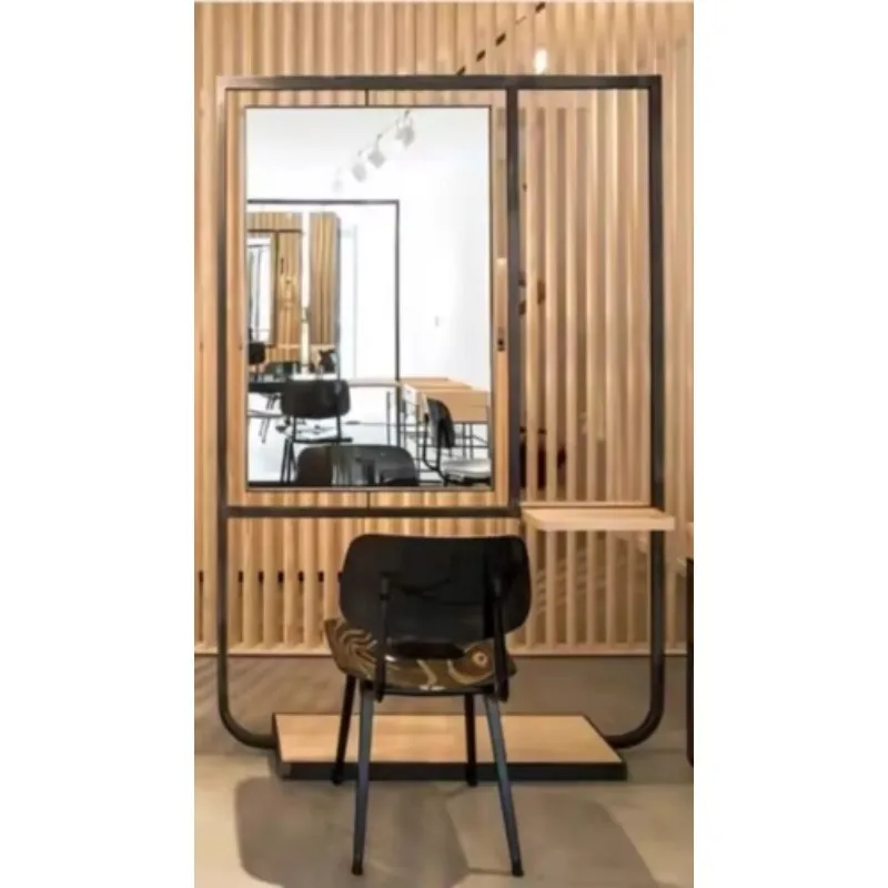Floor Standing Hair Cutting Mirror Table, Simple and Modern Iron Art Hair Salon Dedicated Hairdressing Mirror