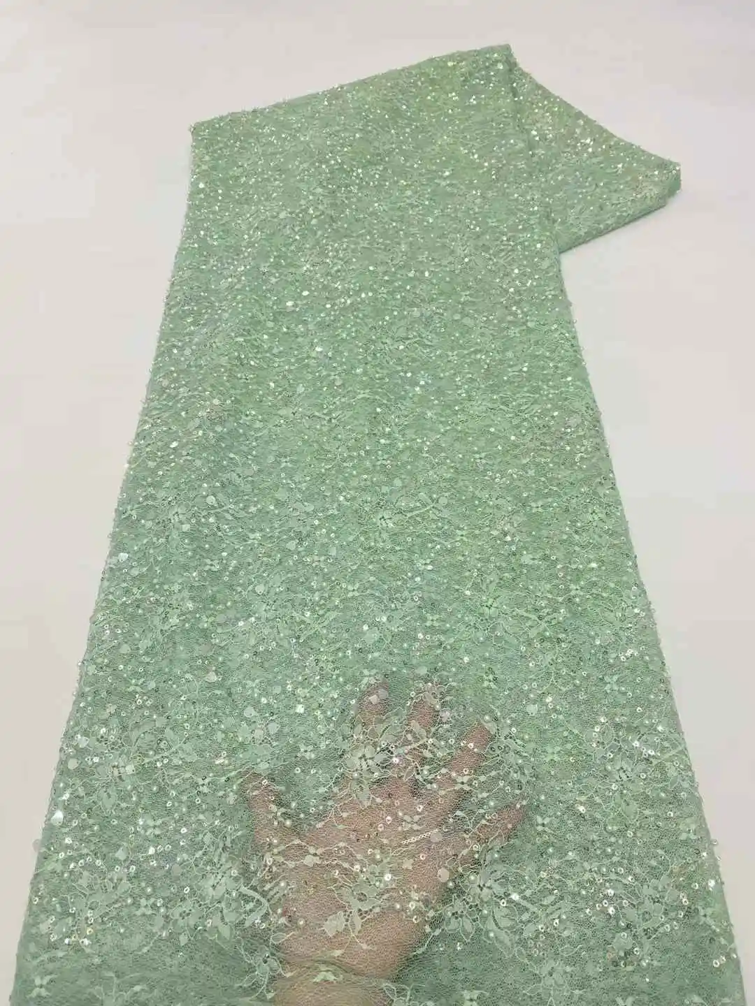 

5yards African Nigerian Tulle Lace Fabric Sequins Sewing Guipure Beads Embroidery Dresses High Quality 2025 5Yards resses