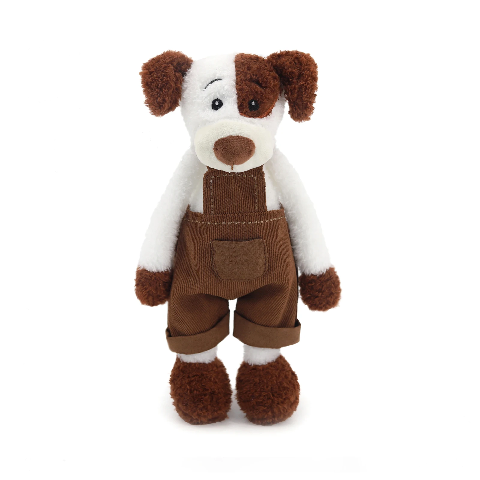 

30cm Adorable Puppy Plush Doll in Brown Corduroy Overalls Soft Stuffed Toy for Children Birthday Gift Home Decor