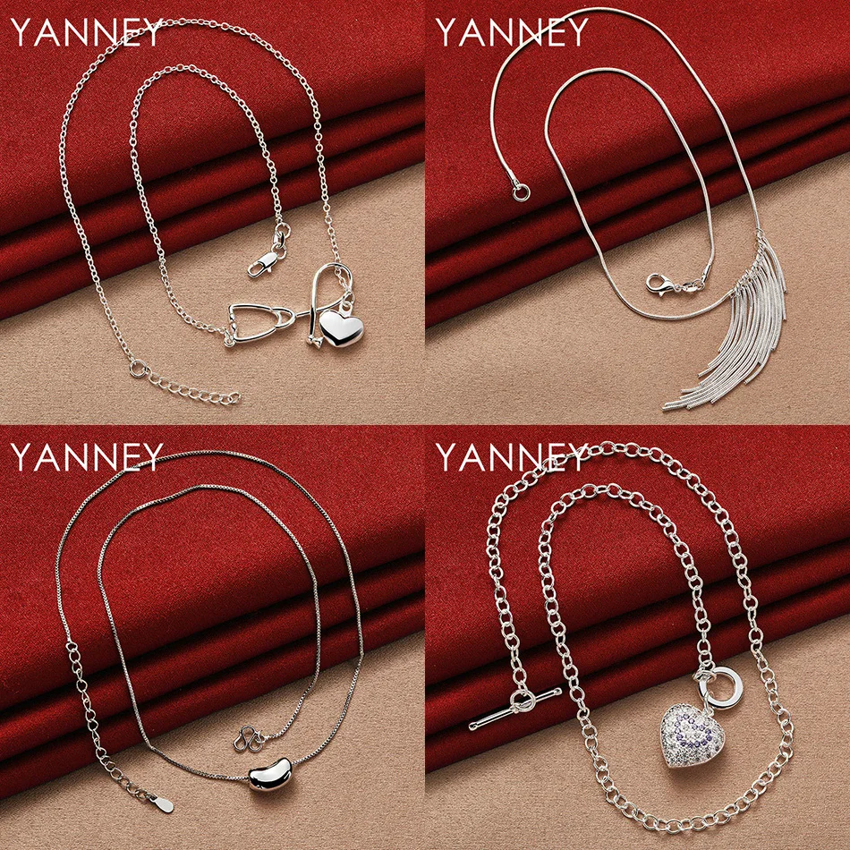 

Fashion 925 Sterling Silver Exquisite Heart Tassel Necklace Charm Engagement Gift Party Jewelry Accessories