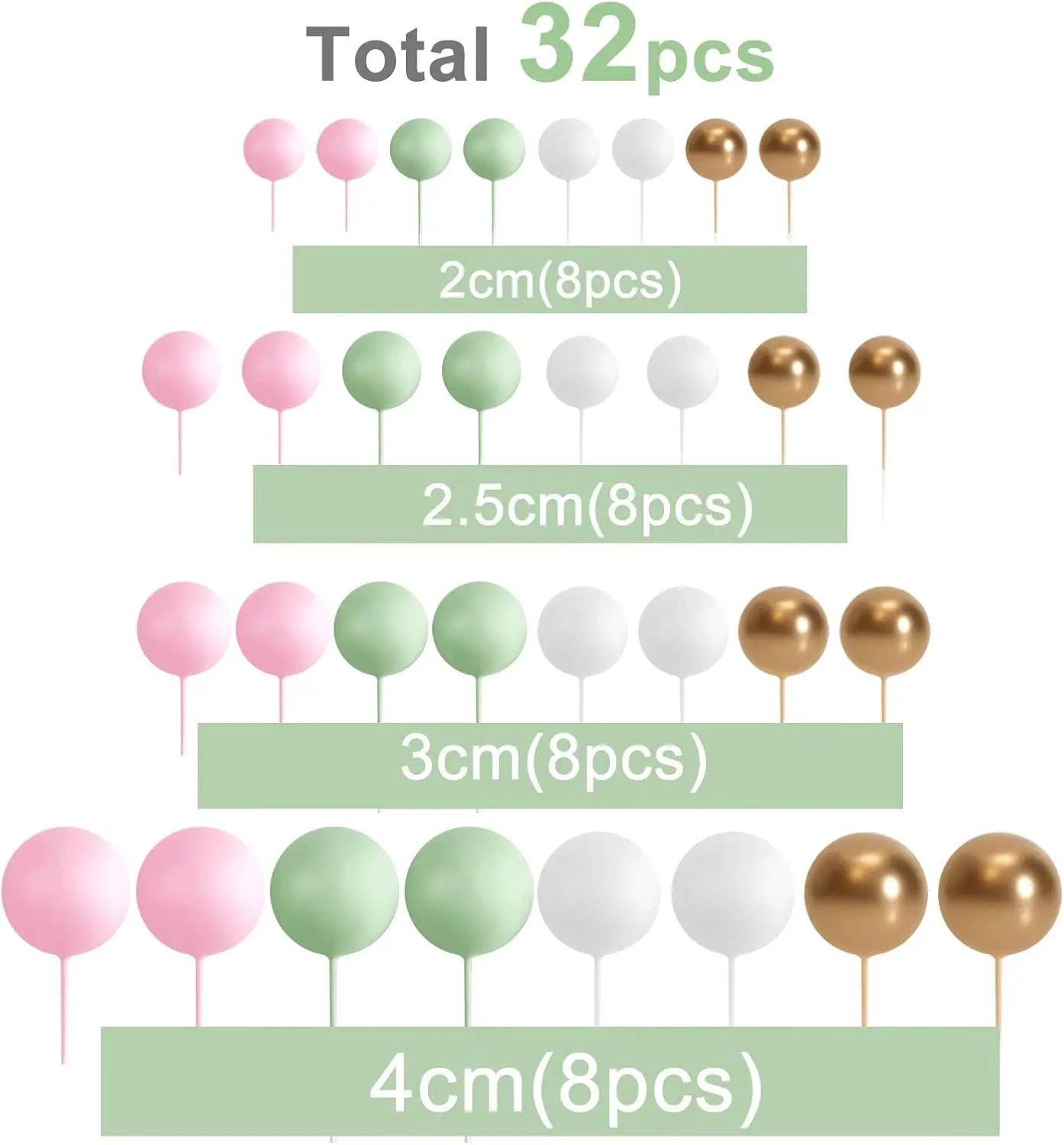32 Stück Weihnachtskugel-Kuchenaufsatz, Dekorationen, Schaumstoffkugeln, Kuchenaufsatz, Kugeln, Kuchendekorationen für Hochzeit, Party, Geburtstag – Detail 11