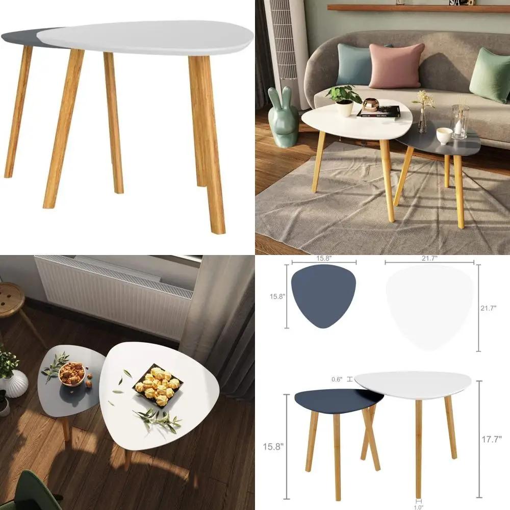 

Белые и серые бамбуковые журнальные столики-трансформеры, набор из 2 штук, минималистичные приставные столики для гостиной или балкона