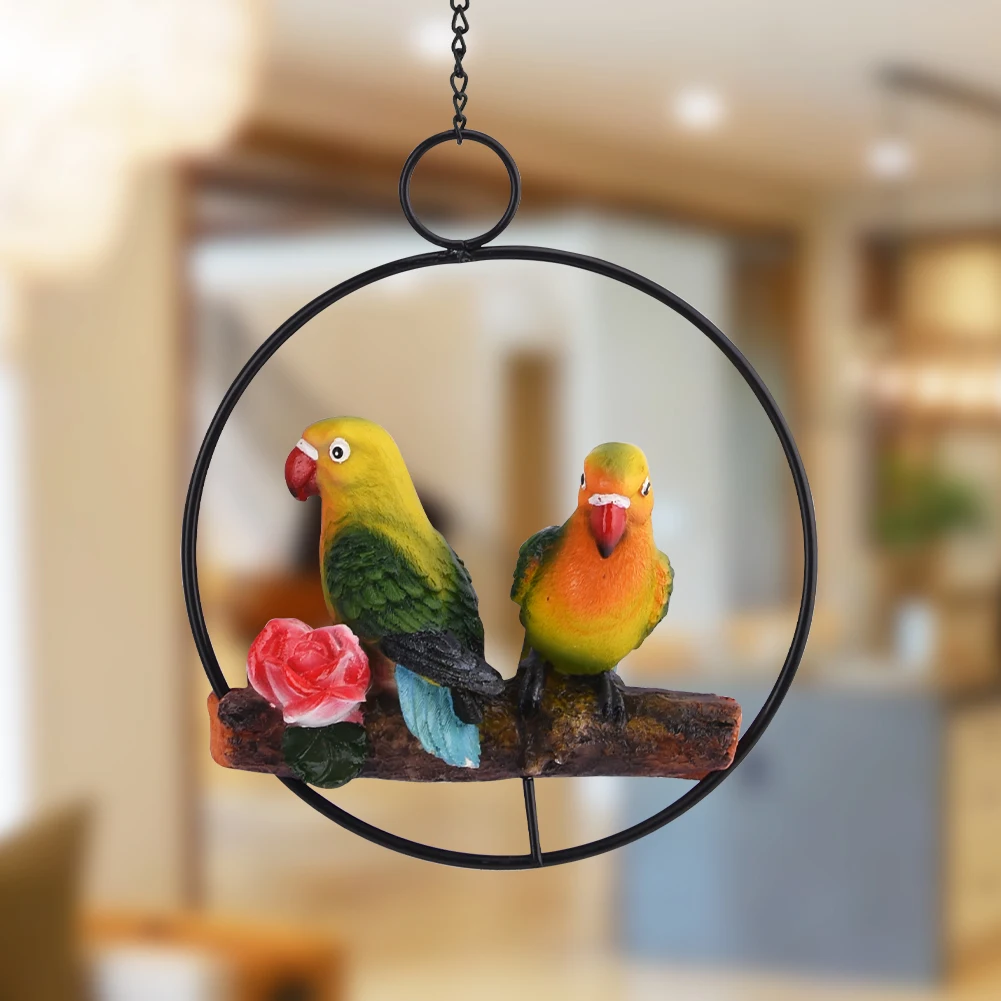

2PCS Parrot Decor Outdoor Hanging Bird Garden Decor Balcony Parrot Statue Iron Ring For Yard Lawn Figurines Gift Resin