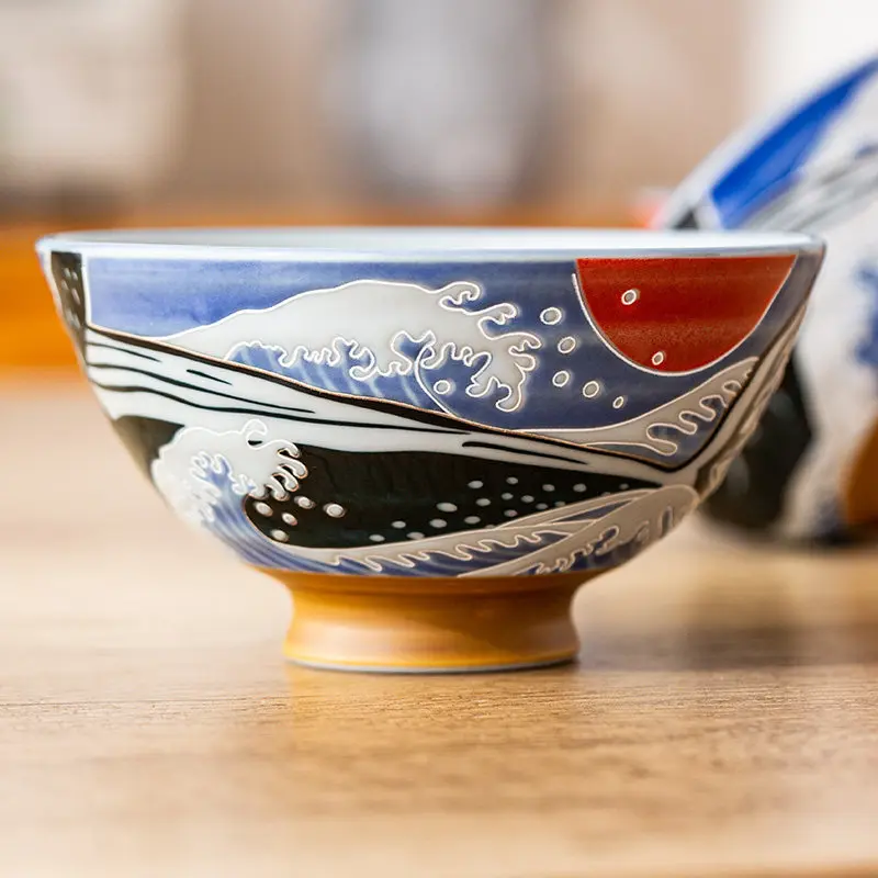 Japanese Imported Cartoon Ceramic Bowl Relief Tableware Household Children's Rice Bowls Fierce cool Tiger Small Ramen Bowl Gift