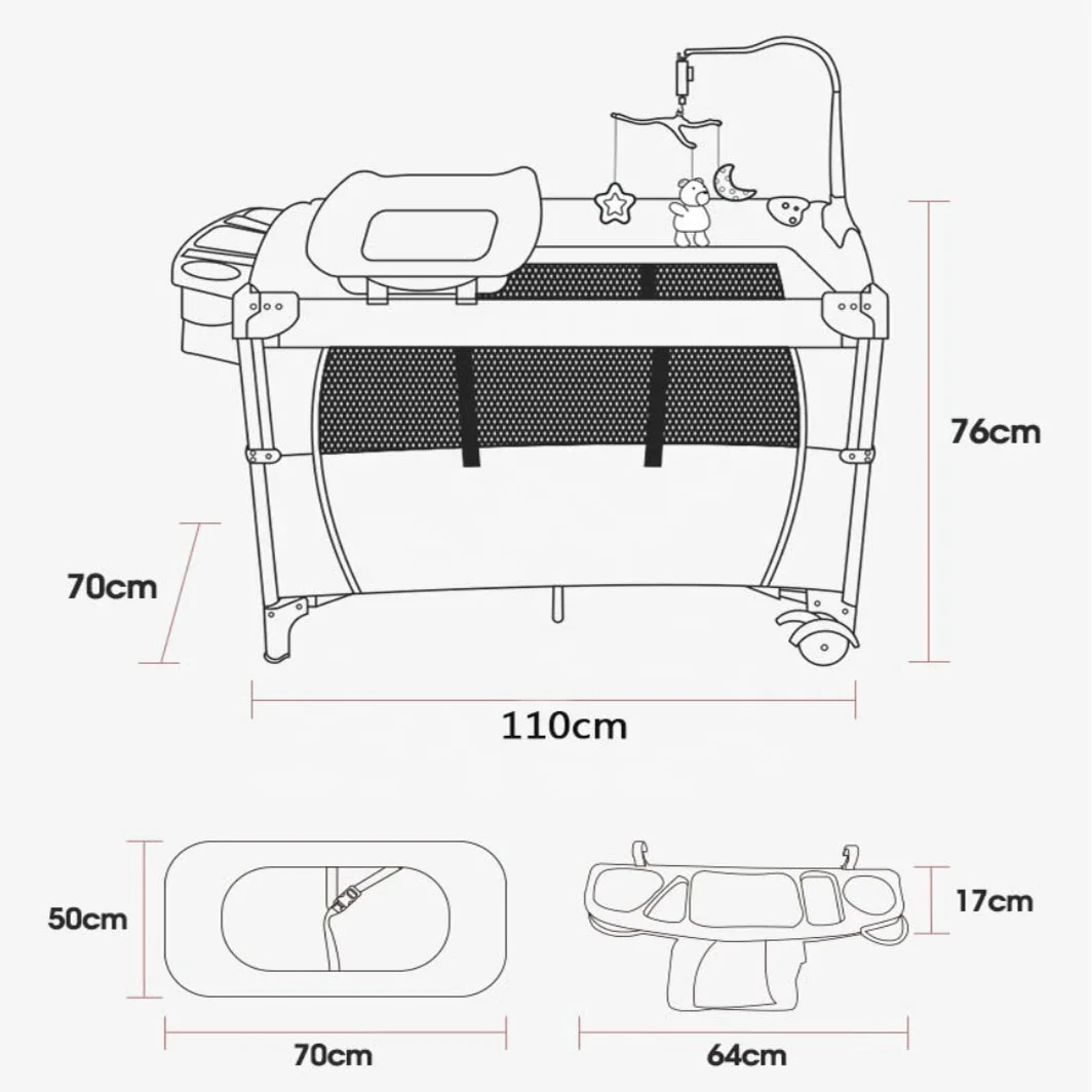 European EN Standard High Quality Foldable Multifunctional Baby Playpen Bedside Crib Sleeping Crib Drop Side Travel Cot Baby Bed