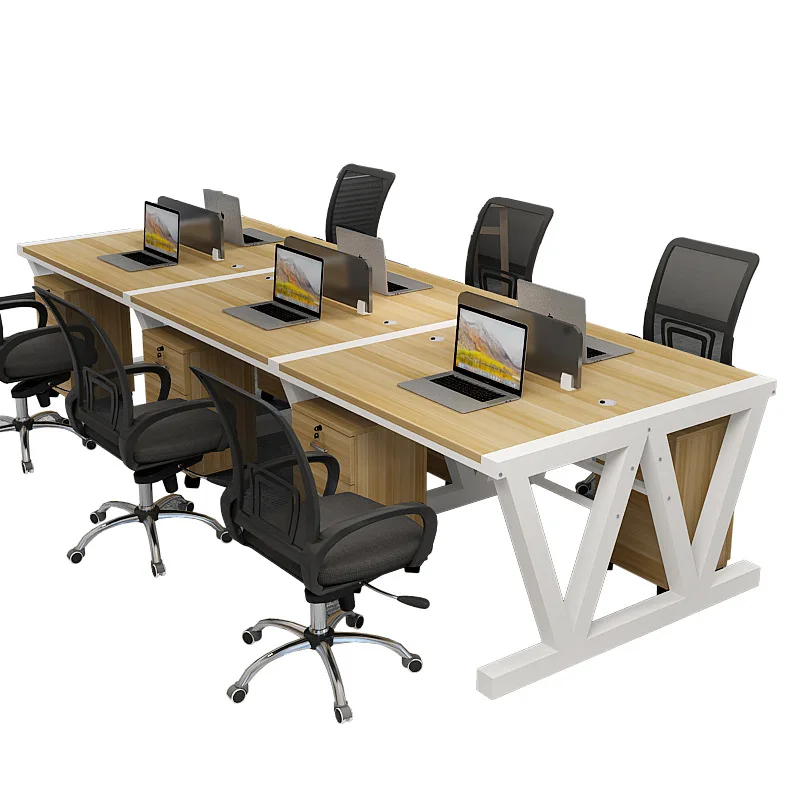 

Simple Modern Clerk Office Computer Desk Multi-person Screen Office Desk with Storage Cabinet and Chair