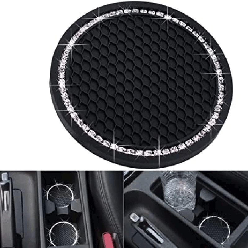 

2pcs Car Non-slip Water Cup Pad Diamond Rhinestone Bling Decoration Auto Interior Universal Cup Bottle Anti-skid Rubber Mats