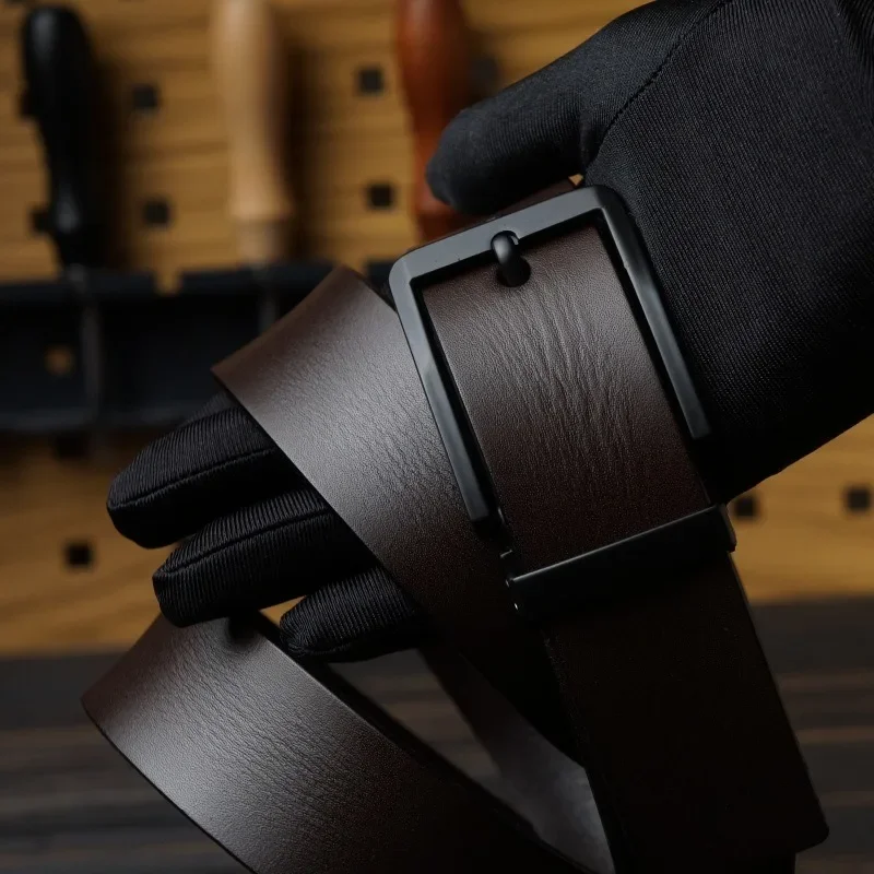 

Новое поступление, мужской модный ремень из матовой воловьей кожи шириной 3,5 см, кованый процесс морщин