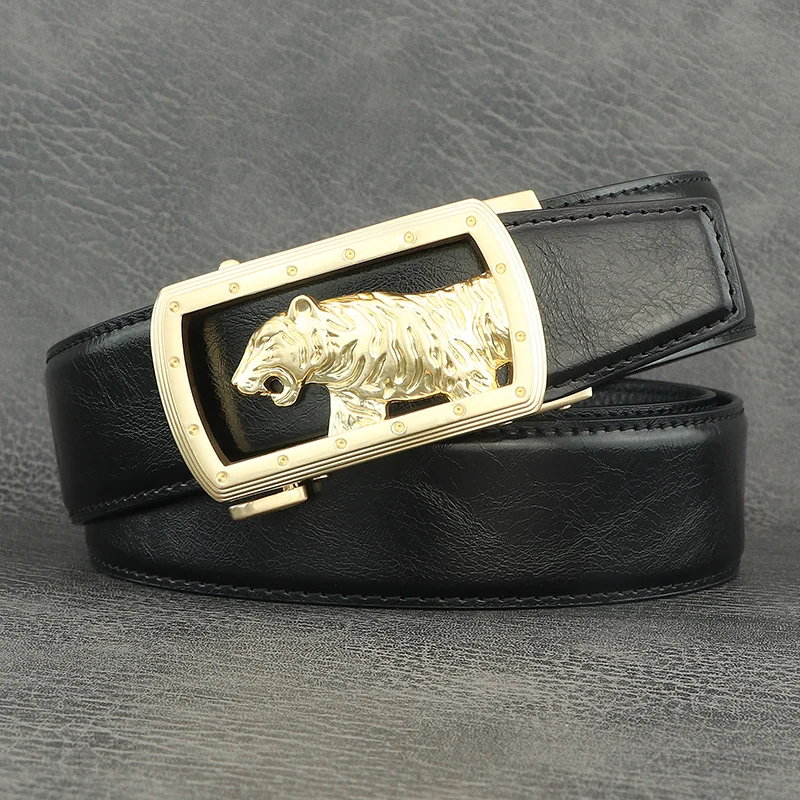 

Fashion designer belts men brand luxury tiger Automatic Buckle genuine leather Light Gray jeans cintos masculinos